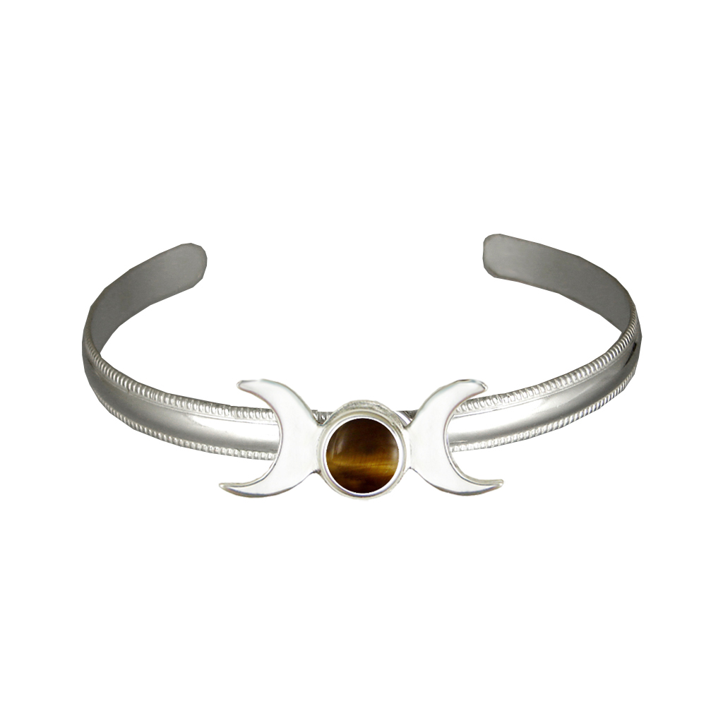 Sterling Silver Moon Phases Cuff Bracelet With Tiger Eye